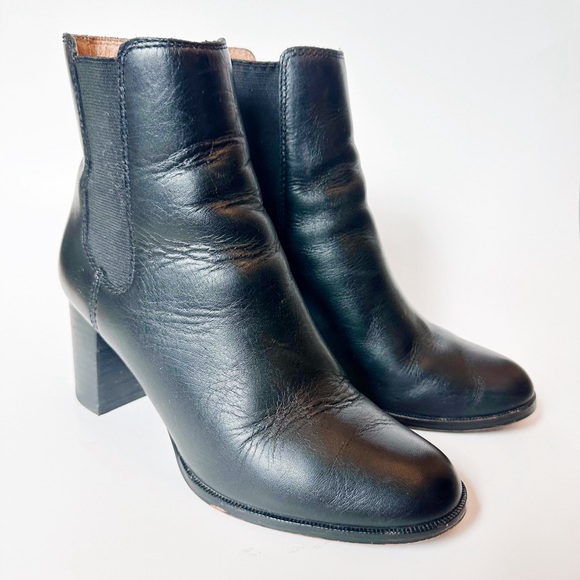 Madewell Black Leather Heeled Ankle Boots Size 6.5 - Picture 1 of 4